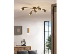 MeineWunschleuchte LED Deckenstrahler In Altmessing 5-flammig Arm & Spots Schwenkbar Dimmbar -Heimbeleuchtung Angebote led deckenstrahler in altmessing 5 flammig arm spo 4