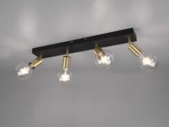 MeineWunschleuchte LED Deckenstrahler Messing/Schwarz Dimmbar 4 Flammig, Balken 60cm Breit