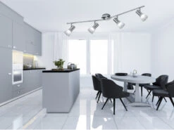 Reality Leuchten LED Deckenstrahler VISTO 4 Flammig Silber, Glas Alabaster, 90cm Breit