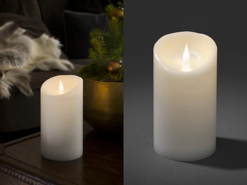Konstsmide LED Echtwachskerze Mit 3D Flamme & Timer, Ø 10cm, Höhe 18cm, Batteriebetrieb 1 Konstsmide LED Echtwachskerze Mit 3D Flamme & Timer, Ø 10cm, Höhe 18cm, Batteriebetrieb