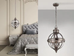 MeineWunschleuchte LED Jugendstil Pendelleuchte Aus Massivem Stahl In Silber Antik, Ø37cm