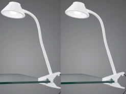 MeineWunschleuchte LED Klemmleuchten 2er Set Flexibel, Kunststoff Weiß, 26cm Hoch