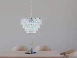 MeineWunschleuchte LED Kronleuchter Chrom Mit Kristall Behang Aus Acryl 3 Flammig, Ø42cm