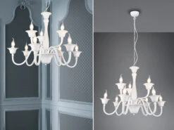 MeineWunschleuchte LED Kronleuchter Im Landhausstil, 9-flammig Stehend Ø 72cm, Weiß