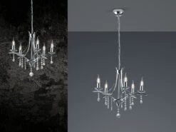 MeineWunschleuchte LED Kronleuchter Lüster Silber Mit Kristallbehang, 5-flammig Ø 52cm