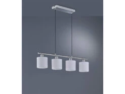 MeineWunschleuchte LED Pendelleuchte 4 Flammig Silber Matt Weiße Stofflampenschirme