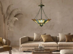 MeineWunschleuchte LED Pendelleuchte Im Tiffany Design Mit Buntem Echtglas 3-flammig, Ø44,5cm