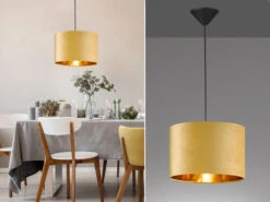 MeineWunschleuchte LED Pendelleuchte Mit Lampenschirm Samt Gelb - Innen Gold Ø 30cm