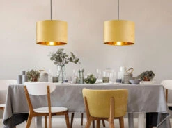 MeineWunschleuchte LED Pendelleuchte Mit Lampenschirm Samt Gelb - Innen Gold Ø 30cm -Heimbeleuchtung Angebote led pendelleuchte mit lampenschirm samt gelb innen 4