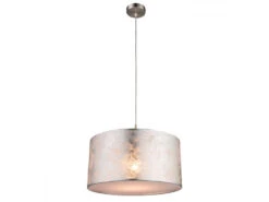 Globo LED Pendelleuchte Mit Stoff Lampenschirm Ø 40cm, Silberfarbig