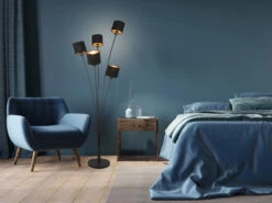 MeineWunschleuchte LED Stehleuchte 5 Flammig Metall, Stoffschirm Schwarz Gold, Höhe 163cm -Heimbeleuchtung Angebote led stehleuchte 5 flammig metall stoffschirm schwa 5