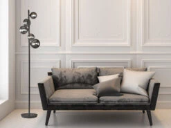 Fischer & Honsel LED Stehleuchte BALA 5 Flammig Schwarz Mit Rauchglas Kugeln, Höhe 150cm