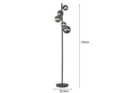 Fischer & Honsel LED Stehleuchte BALA 5 Flammig Schwarz Mit Rauchglas Kugeln, Höhe 150cm -Heimbeleuchtung Angebote led stehleuchte bala 5 flammig schwarz mit rauchgl 3