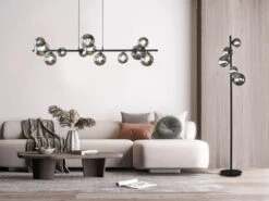 Fischer & Honsel LED Stehleuchte BALA 5 Flammig Schwarz Mit Rauchglas Kugeln, Höhe 150cm -Heimbeleuchtung Angebote led stehleuchte bala 5 flammig schwarz mit rauchgl 6