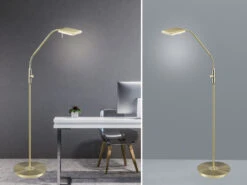 Trio Leuchten LED Stehleuchte BERGAMO Messing Flexibel Sensordimmer - Höhe 135cm