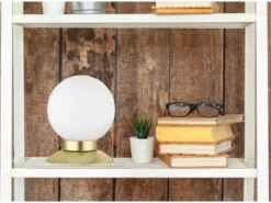 Reality Leuchten LED Tischleuchte PRINCESS Messing Glasschirm Weiß Dimmbar Touch Sensor, Ø10cm