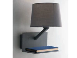 ECO-LIGHT LED Wandlampe Grau Mit Stoff Lampenschirm, USB Lampe Mit Ladefunktion & Ablage