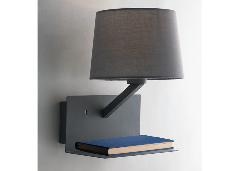 ECO-LIGHT LED Wandlampe Grau Mit Stoff Lampenschirm, USB Lampe Mit Ladefunktion & Ablage 1 ECO-LIGHT LED Wandlampe Grau Mit Stoff Lampenschirm, USB Lampe Mit Ladefunktion & Ablage