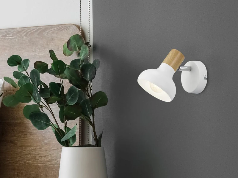 MeineWunschleuchte LED Wandstrahler Aus Metall In Weiß & Holzoptik, Höhe 17cm 1 MeineWunschleuchte LED Wandstrahler Aus Metall In Weiß & Holzoptik, Höhe 17cm