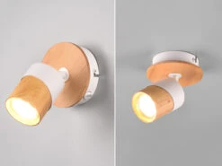 MeineWunschleuchte LED Wandstrahler Korpus Und Lampenschirm Naturholz & Metall Weiß, Höhe 13cm