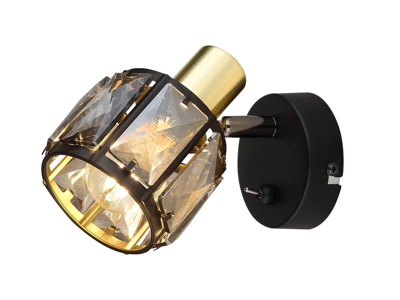 MeineWunschleuchte LED Wandstrahler Mit Schalter Und Glaskristallen Schwarz Gold, Höhe 12,5cm 2 MeineWunschleuchte LED Wandstrahler Mit Schalter Und Glaskristallen Schwarz Gold, Höhe 12,5cm – Bild 2