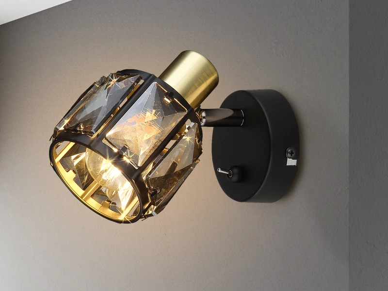 MeineWunschleuchte LED Wandstrahler Mit Schalter Und Glaskristallen Schwarz Gold, Höhe 12,5cm 4 MeineWunschleuchte LED Wandstrahler Mit Schalter Und Glaskristallen Schwarz Gold, Höhe 12,5cm – Bild 4