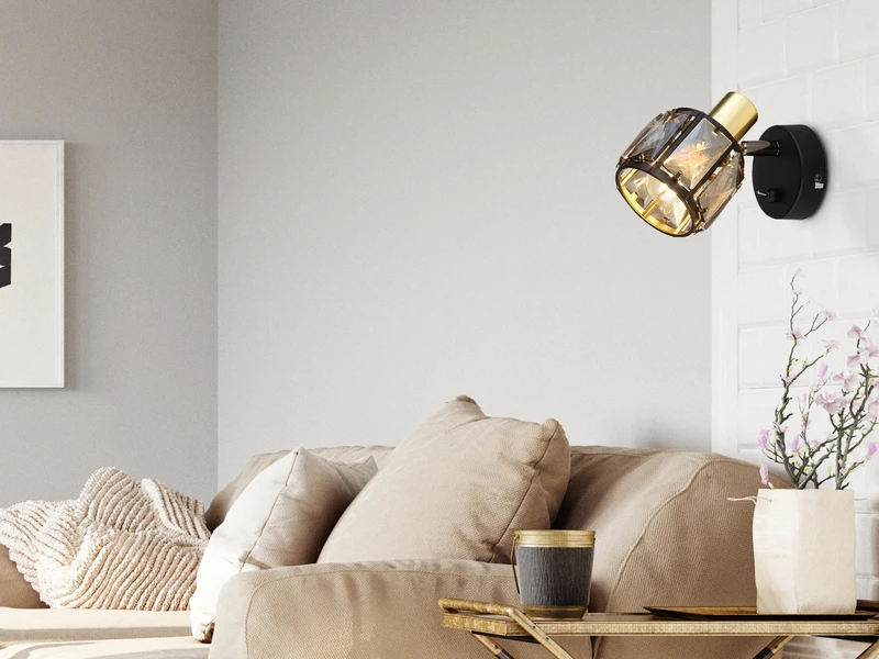 MeineWunschleuchte LED Wandstrahler Mit Schalter Und Glaskristallen Schwarz Gold, Höhe 12,5cm 7 MeineWunschleuchte LED Wandstrahler Mit Schalter Und Glaskristallen Schwarz Gold, Höhe 12,5cm – Bild 7