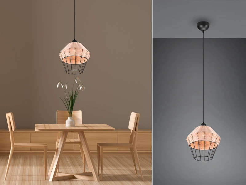 Reality Leuchten Pendelleuchte BORKA Mit Rattan Geflecht Natur Und Gitter Im Boho Stil Ø 30cm 1 Reality Leuchten Pendelleuchte BORKA Mit Rattan Geflecht Natur Und Gitter Im Boho Stil Ø 30cm