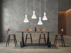 Reality Leuchten Pendelleuchte ENZO 4 Flammig Metallschirme Weiß, 90cm Breit