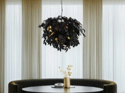 Reality Leuchten Pendelleuchte LEAVY Blätter Lampenschirm Schwarz-Gold Ø70cm