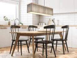 Globo Pendelleuchte OSSI Mit Stoff Lampenschirm Und Holzoptik, 80cm Breit