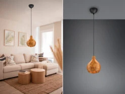 Reality Leuchten Pendelleuchte SPROUT Mit Rattan Geflecht Natur Im Boho Stil Ø 17cm