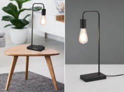 Reality Leuchten Retro Tischleuchte MILLA Induktive Ladestation & Touch, Schwarz 51cm