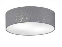 MeineWunschleuchte Runde Deckenleuchte Ø 40cm Mit Dekor Stoffschirm Grau & LED Dimmbar