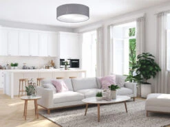 MeineWunschleuchte Runde Deckenleuchte Ø 40cm Mit Dekor Stoffschirm Grau & LED Dimmbar -Heimbeleuchtung Angebote runde deckenleuchte 40cm mit dekor stoffschirm gra 3