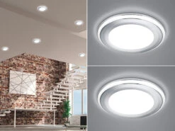 Trio Leuchten Runder LED Deckeneinbaustrahler 2er Set In Silber Chromfarben Ø 14,8cm