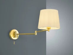 Trio Leuchten Schwenkbare Wandleuchte LYON Mit Gelenkarm Messing & Stoffschirm Weiß