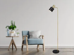 Reality Leuchten Stehleuchte ADAM Gold & Metallschirm Schwarz Höhe 154cm