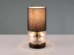 Trio Leuchten Tischleuchte ELIO Mit Glasfuß Amber Und Stoffschirm Schwarz, Höhe 28cm -Heimbeleuchtung Angebote tischleuchte elio mit glasfuss amber und stoffschi 2