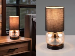 Trio Leuchten Tischleuchte ELIO Mit Glasfuß Amber Und Stoffschirm Schwarz, Höhe 28cm