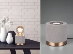 Reality Leuchten Tischleuchte JUDY Samt Grau/Messing Retro Style - Ø 11cm, Höhe 11cm