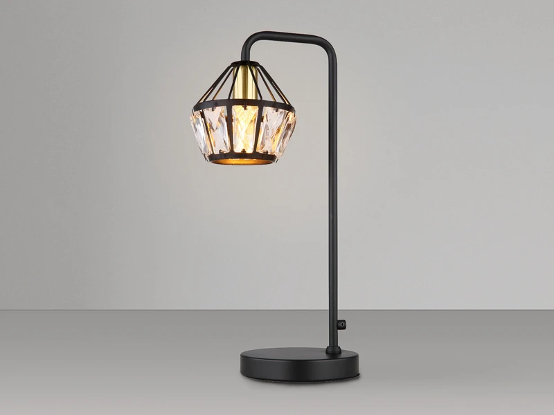 Globo Tischleuchte LOIS Mit Glaskristallen Metall Schwarz Gold, Höhe 43cm 3 Globo Tischleuchte LOIS Mit Glaskristallen Metall Schwarz Gold, Höhe 43cm – Bild 3