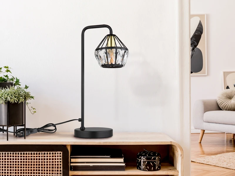 Globo Tischleuchte LOIS Mit Glaskristallen Metall Schwarz Gold, Höhe 43cm 6 Globo Tischleuchte LOIS Mit Glaskristallen Metall Schwarz Gold, Höhe 43cm – Bild 6