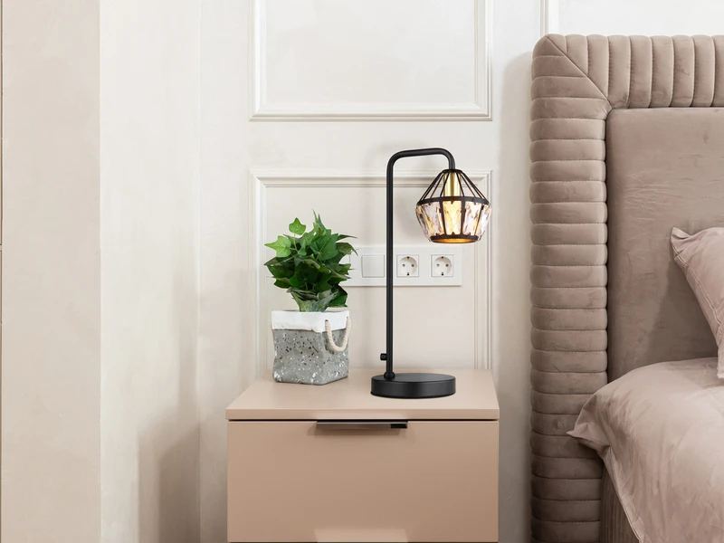 Globo Tischleuchte LOIS Mit Glaskristallen Metall Schwarz Gold, Höhe 43cm 8 Globo Tischleuchte LOIS Mit Glaskristallen Metall Schwarz Gold, Höhe 43cm – Bild 8