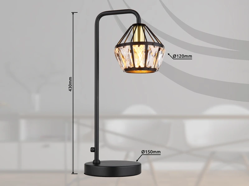 Globo Tischleuchte LOIS Mit Glaskristallen Metall Schwarz Gold, Höhe 43cm 10 Globo Tischleuchte LOIS Mit Glaskristallen Metall Schwarz Gold, Höhe 43cm – Bild 10