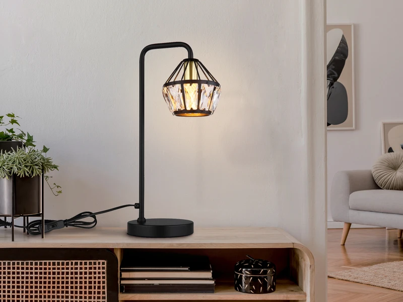 Globo Tischleuchte LOIS Mit Glaskristallen Metall Schwarz Gold, Höhe 43cm 1 Globo Tischleuchte LOIS Mit Glaskristallen Metall Schwarz Gold, Höhe 43cm