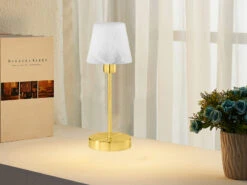 Trio Leuchten Tischleuchte LUIS II, Glas Weiß Sockel Messing Matt - Touchfunktion, Ø12cm -Heimbeleuchtung Angebote tischleuchte luis ii glas weiss sockel messing mat 4