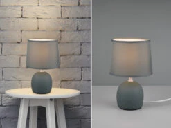 Reality Leuchten Tischleuchte MALU Mit Keramikfuß & Stoffschirm Oliv-Grün, Höhe 26cm
