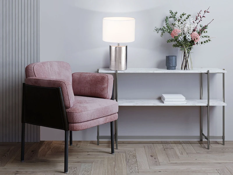 Fischer & Honsel Tischleuchte PRATA Keramikfuß Silber Antik & Stoffschirm Leinen Weiß, 43cm Groß 5 Fischer & Honsel Tischleuchte PRATA Keramikfuß Silber Antik & Stoffschirm Leinen Weiß, 43cm Groß – Bild 5