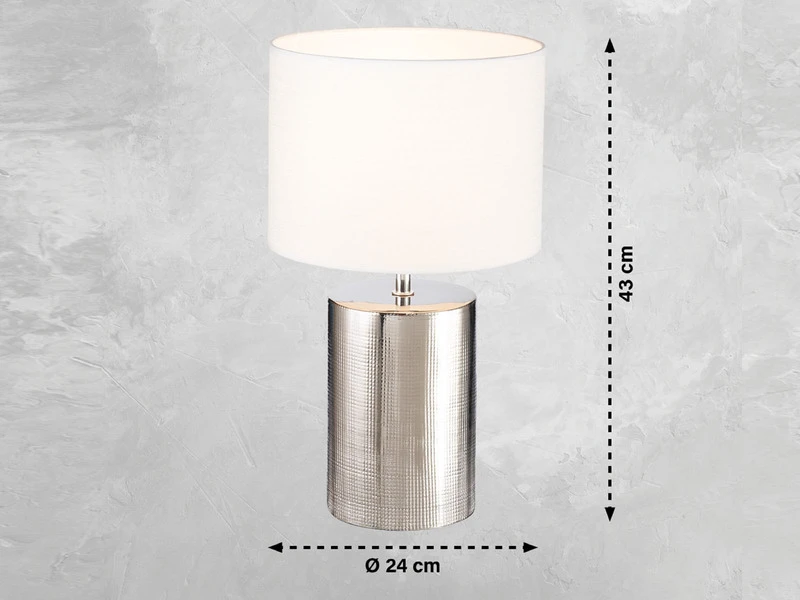 Fischer & Honsel Tischleuchte PRATA Keramikfuß Silber Antik & Stoffschirm Leinen Weiß, 43cm Groß 4 Fischer & Honsel Tischleuchte PRATA Keramikfuß Silber Antik & Stoffschirm Leinen Weiß, 43cm Groß – Bild 4